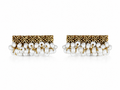 Piroyi Pearl Earrings – hand-woven white pearl bunches with 24K golden finish brass stamp studs