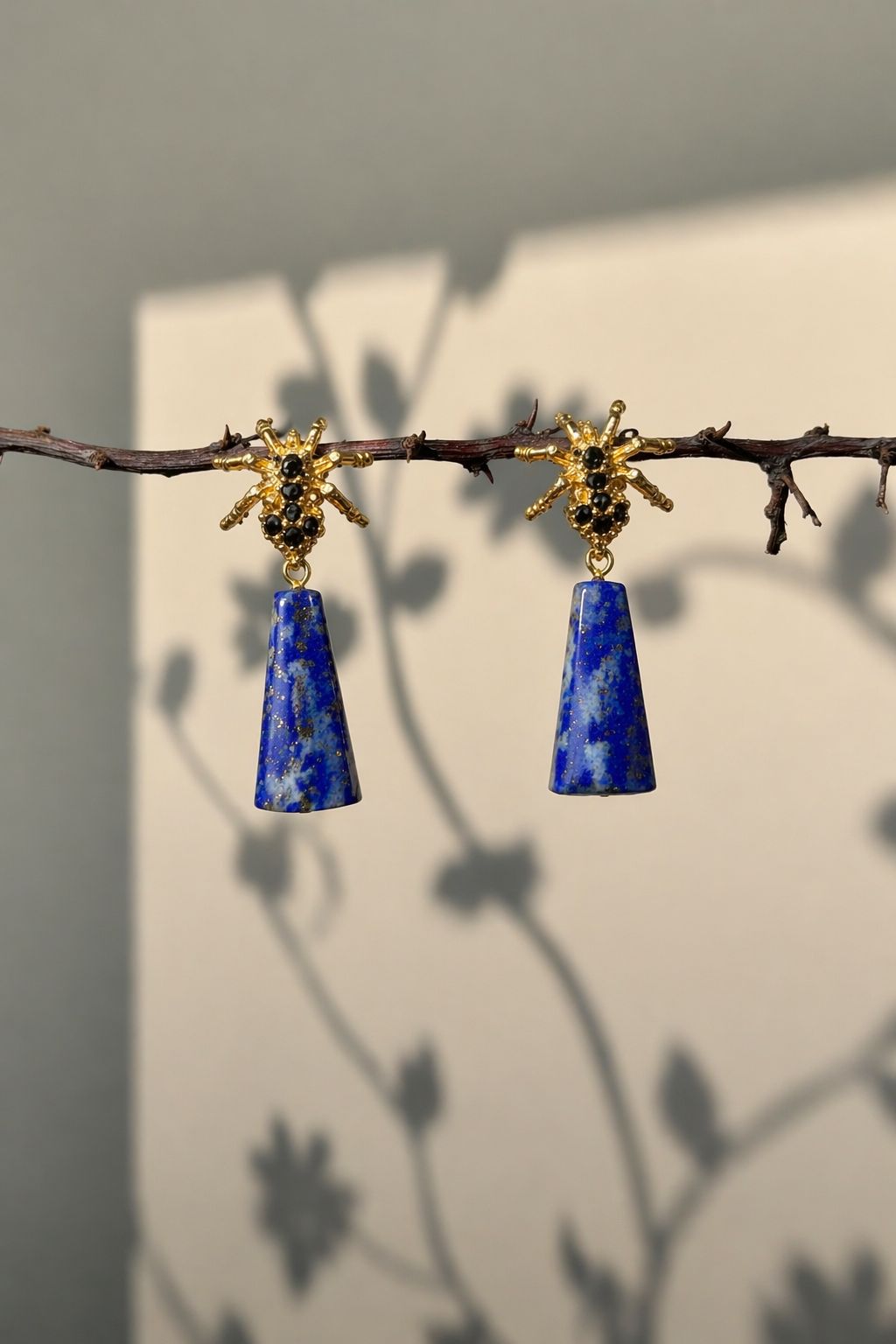 Spider Earrings with lapis lazuli stones and zircons
