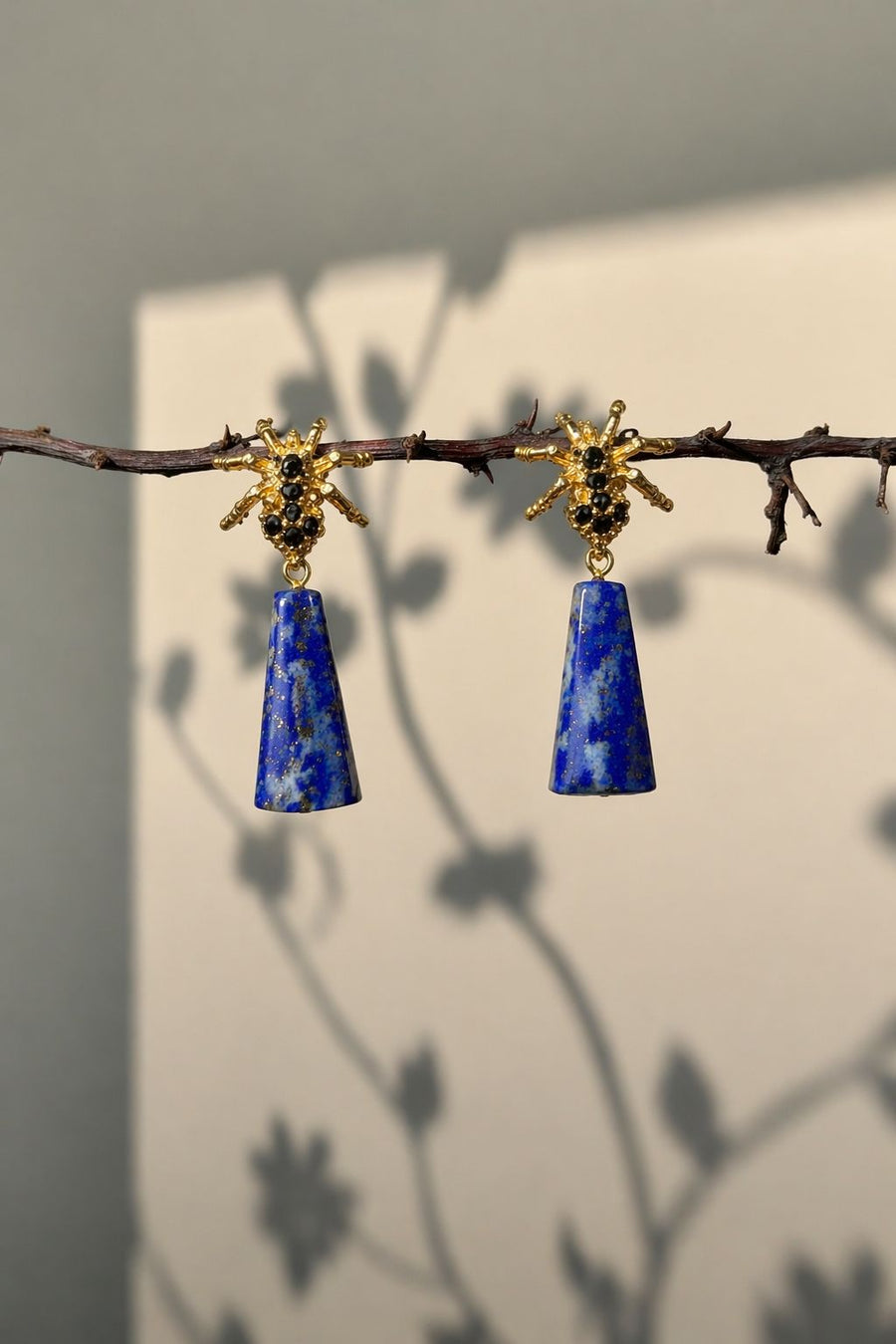 Spider Earrings with lapis lazuli stones and zircons